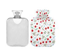 Waassud Bolsa de agua caliente con diseño de bolas de Navidad con cubierta suave, bolsa de agua caliente para aliviar el dolor, almohadilla térmica de agua de 2 L, para cuello y hombro, tamaño mediano