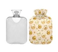 Waassud Bolsa de agua caliente con diseño de bolas doradas de Navidad con cubierta suave, bolsa de agua caliente para aliviar el dolor, almohadilla térmica de agua de 2 litros para cuello y hombro