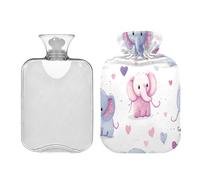 Waassud Bolsa de agua caliente con diseño de elefantes coloridos con funda suave, bolsa de agua caliente para aliviar el dolor, almohadilla térmica de agua de 2 litros para cuello y hombro, pequeña