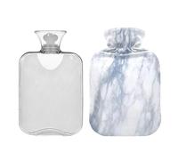 Waassud Bolsa de agua caliente con fondo de mármol blanco con funda suave, bolsa de agua caliente para aliviar el dolor, almohadilla térmica de agua de 2 litros para cuello y hombro, tamaño mediano