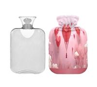 Waassud Bolsa de agua caliente con forma de globo en forma de corazón con cubierta suave para aliviar el dolor, almohadilla térmica de agua de 2 litros para cuello y hombro, pequeña