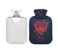Waassud Bolsa de agua caliente con funda suave para aliviar el dolor, con diseño de rosas rojas de San Valentín, con almohadilla térmica de 2 litros para cuello y hombro, pequeña