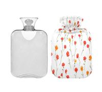 Waassud Bolsa de agua caliente con patrón de flores de caléndula con funda suave, bolsa de agua caliente para aliviar el dolor, almohadilla térmica de agua de 2 litros para cuello y hombro, tamaño
