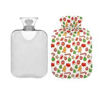Waassud Bolsa de agua caliente con patrón navideño con funda suave, bolsa de agua caliente para aliviar el dolor, almohadilla térmica de agua de 2 L para cuello y hombro, pequeña