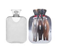 Waassud Bolsa de agua caliente con tres caballos en miniatura con sombrero de Papá Noel con cubierta suave, bolsa de agua caliente para aliviar el dolor, almohadilla térmica de agua de 2 L para cuello