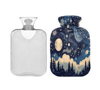 Waassud Bolsa de agua caliente de estrellas y luna con nubes con funda suave, bolsa de agua caliente para aliviar el dolor, almohadilla térmica de agua de 2 litros para cuello y hombro, pequeña