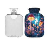 Waassud Bolsa de agua caliente de noche de hongos con cubierta suave, bolsa de agua caliente para aliviar el dolor, almohadilla térmica de agua de 2 L, para cuello y hombro, pequeña