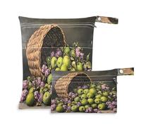 Waassud Bolsa húmeda y seca reutilizable con diseño de ciruelas y flores, bolsa organizadora de pañales con 2 bolsillos con cremallera para traje de baño, ropa de gimnasio, multicolor, Talla única,