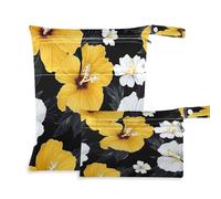 Waassud Bolsa organizadora de pañales con 2 bolsillos con cremallera para trajes de baño, ropa de gimnasio y ropa de gimnasio con flores amarillas