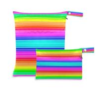 Waassud Bolsa organizadora de pañales con rayas horizontales de arco iris, reutilizable, con 2 bolsillos con cremallera para traje de baño, ropa de gimnasio