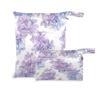Waassud Bolsa organizadora de pañales reutilizable con diseño de flores lilas y 2 bolsillos con cremallera para traje de baño, ropa de gimnasio, multicolor, Talla única, moderno