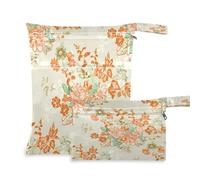 Waassud Bolsa organizadora de pañales reutilizable con diseño de flores vintage, con 2 bolsillos con cremallera para traje de baño, ropa de gimnasio