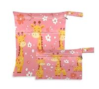 Waassud Bolsa organizadora de pañales reutilizable con diseño de jirafas y flores, con 2 bolsillos con cremallera para traje de baño, ropa de gimnasio, multicolor, Talla única, moderno