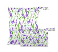 Waassud Bolsa organizadora de pañales reutilizable con flores de lavanda y 2 bolsillos con cremallera para traje de baño, ropa de gimnasio