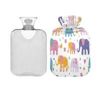 Waassud Botella de agua caliente con diseño de elefantes de dibujos animados con funda suave, bolsa de agua caliente para aliviar el dolor, almohadilla térmica de agua de 2 litros para cuello y hombro