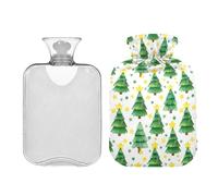 Waassud Botella de agua caliente con diseño de estrella amarilla de árbol de Navidad con funda suave, bolsa de agua caliente para aliviar el dolor, almohadilla térmica de agua de 2 L, para cuello y