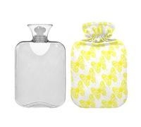 Waassud Botella de agua caliente con diseño de mariposa amarilla con cubierta suave, bolsa de agua caliente para aliviar el dolor, almohadilla térmica de agua de 2 litros para cuello y hombro, pequeña