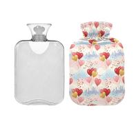 Waassud Botella de agua caliente con globos flotantes con funda suave, bolsa de agua caliente para aliviar el dolor, almohadilla térmica de agua de 2 litros para cuello y hombro, pequeña