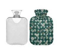 Waassud Botella de agua caliente verde oscuro a cuadros de Navidad con funda suave, bolsa de agua caliente para aliviar el dolor, almohadilla térmica de agua de 2 litros para cuello y hombro, tamaño