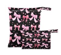Waassud Bows and Stars - Bolsa húmeda reutilizable para organizar pañales con 2 bolsillos con cremallera para traje de baño, ropa de gimnasio
