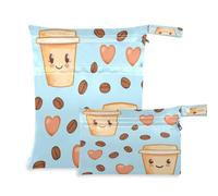 Waassud Café amor patrón bolsa seca húmeda bolsas húmedas reutilizables bolsas organizadoras de pañales bolsas organizadoras con 2 bolsillos con cremallera para traje de baño ropa de gimnasio,