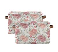 Waassud Cajas de almacenamiento plegables de acuarela de peonías, cestas de lona impermeables con asas, organizadores grandes para armario y hogar, para estantes, oficina, lavandería, paquete de 2