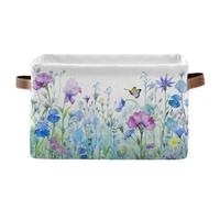 Waassud Campo de flores de acuarela (2) contenedores plegables de lona impermeables con asas, organizadores grandes de armario y hogar para estantes, oficina, lavandería, 1 paquete