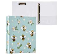 Waassud Carpeta de 3 anillos de 1.5 pulgadas, abejas melíferas, margaritas, carpeta decorativa de anillos redondos con clip de metal, organizador A4 para el hogar y la oficina, 1 paquete