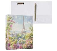 Waassud Carpeta de 3 anillos de 1.5 pulgadas, acuarela de la Torre Eiffel de París, carpeta decorativa de anillos redondos con clip de metal, organizador A4 para el hogar y la oficina, 1 paquete