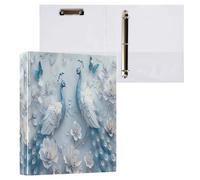 Waassud Carpeta de 3 anillos de 1.5 pulgadas, diseño de pavo real azul y blanco, carpeta decorativa con clip de metal, organizador A4 para el hogar y la oficina, 1 paquete