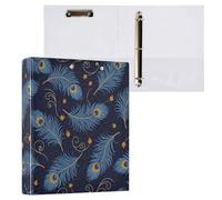 Waassud Carpeta de 3 anillos de 1.5 pulgadas, plumas de pavo real azul, carpeta de anillos redondos con clip de metal, organizador A4 para el hogar y la oficina, 1 paquete