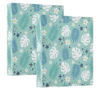 Waassud Carpetas de 3 anillos con hojas tropicales azules decorativas | Portapapeles con almacenamiento, organizador de anillos en D de 1.5 pulgadas, tapa dura, tamaño carta A4 para el hogar