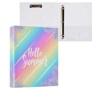 Waassud Carpetas de 3 anillos de 1.5 pulgadas, diseño de arcoíris Hello Summer, carpeta decorativa de anillos redondos con clip de metal, organizador A4 para el hogar y la oficina, paquete de 2