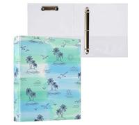 Waassud Carpetas de 3 anillos de 1.5 pulgadas, diseño de palmeras y aves marinas, carpeta decorativa de anillos redondos con clip de metal, organizador A4 para el hogar y la oficina, paquete de 2