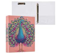 Waassud Carpetas de 3 anillos de 1.5 pulgadas, diseño de pavo real, carpeta decorativa de anillos redondos con clip de metal, organizador A4 para el hogar y la oficina, paquete de 2