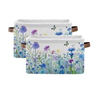 Waassud Cestas de almacenamiento plegables de acuarela con diseño de campo de flores, cestas de lona impermeables con asas, organizadores grandes para armario y hogar, para estantes, oficina