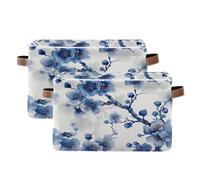 Waassud Cestas de almacenamiento plegables de acuarela con flores de cerezo, cestas de lona impermeables con asas, organizadores grandes para armario y hogar, para estantes, oficina, lavandería