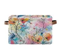 Waassud Cestas de almacenamiento plegables de hojas de acuarela, cestas de lona impermeables con asas, organizadores grandes para armario y hogar, para estantes, oficina, lavandería, 1 paquete