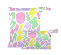 Waassud Colorful Shapes - Bolsa de secado húmedo reutilizable, organizador de pañales con 2 bolsillos con cremallera para traje de baño, ropa de gimnasio