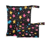 Waassud Colorful Stars - Bolsa reutilizable para guardar pañales, organizador de pañales con 2 bolsillos con cremallera para traje de baño, ropa de gimnasio