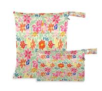 Waassud Coloridas flores (2) bolsas húmedas y secas reutilizables, bolsas organizadoras de pañales con 2 bolsillos con cremallera para traje de baño, ropa de gimnasio