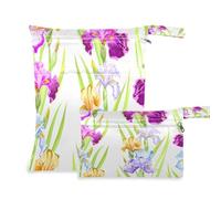 Waassud Coloridas flores de iris húmedo seco bolsa reutilizable organizador bolsa de pañales bolsa organizador bolsas con 2 bolsillos con cremallera para traje de baño ropa de gimnasio