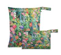 Waassud Coloridas flores de jardín, bolsa húmeda y seca, reutilizable, organizadora, bolsa de pañales con 2 bolsillos con cremallera para traje de baño, ropa de gimnasio, multicolor, Talla única,