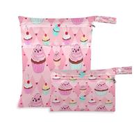 Waassud Colorido Cupcakes - Bolsa reutilizable para guardar pañales, organizador de pañales con 2 bolsillos con cremallera para traje de baño, ropa de gimnasio