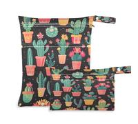 Waassud Coloridos cactus y flores bolsa húmeda reutilizable bolsas de organizador de pañales con 2 bolsillos con cremallera para traje de baño ropa de gimnasio, multicolor, Talla única, moderno