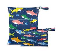 Waassud Coloridos tiburones de dibujos animados, bolsa húmeda y seca, reutilizable, organizadora, bolsa de pañales con 2 bolsillos con cremallera para traje de baño, ropa de gimnasio