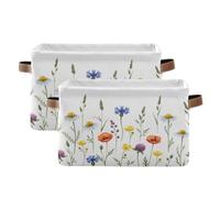 Waassud Contenedores de almacenamiento plegables de acuarela con flores silvestres, cestas de lona impermeables con asas, organizadores grandes para armario y hogar, para estantes, oficina, lavandería