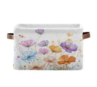 Waassud Contenedores de almacenamiento plegables de acuarela con flores silvestres, cestas de lona impermeables con asas, organizadores grandes para armario y hogar, para estantes, oficina, lavandería