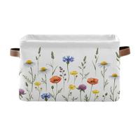 Waassud Contenedores de almacenamiento plegables de acuarela con flores silvestres, cestas de lona impermeables con asas, organizadores grandes para armario y hogar, para estantes, oficina, lavandería