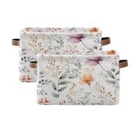 Waassud Contenedores de almacenamiento plegables florales de acuarela impermeables con asas, organizadores grandes para armario y hogar, para estantes, oficina, lavandería, paquete de 2